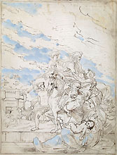 FORTUNATO DURANTI, The Holy Family with the Magi, pen, touched in blue